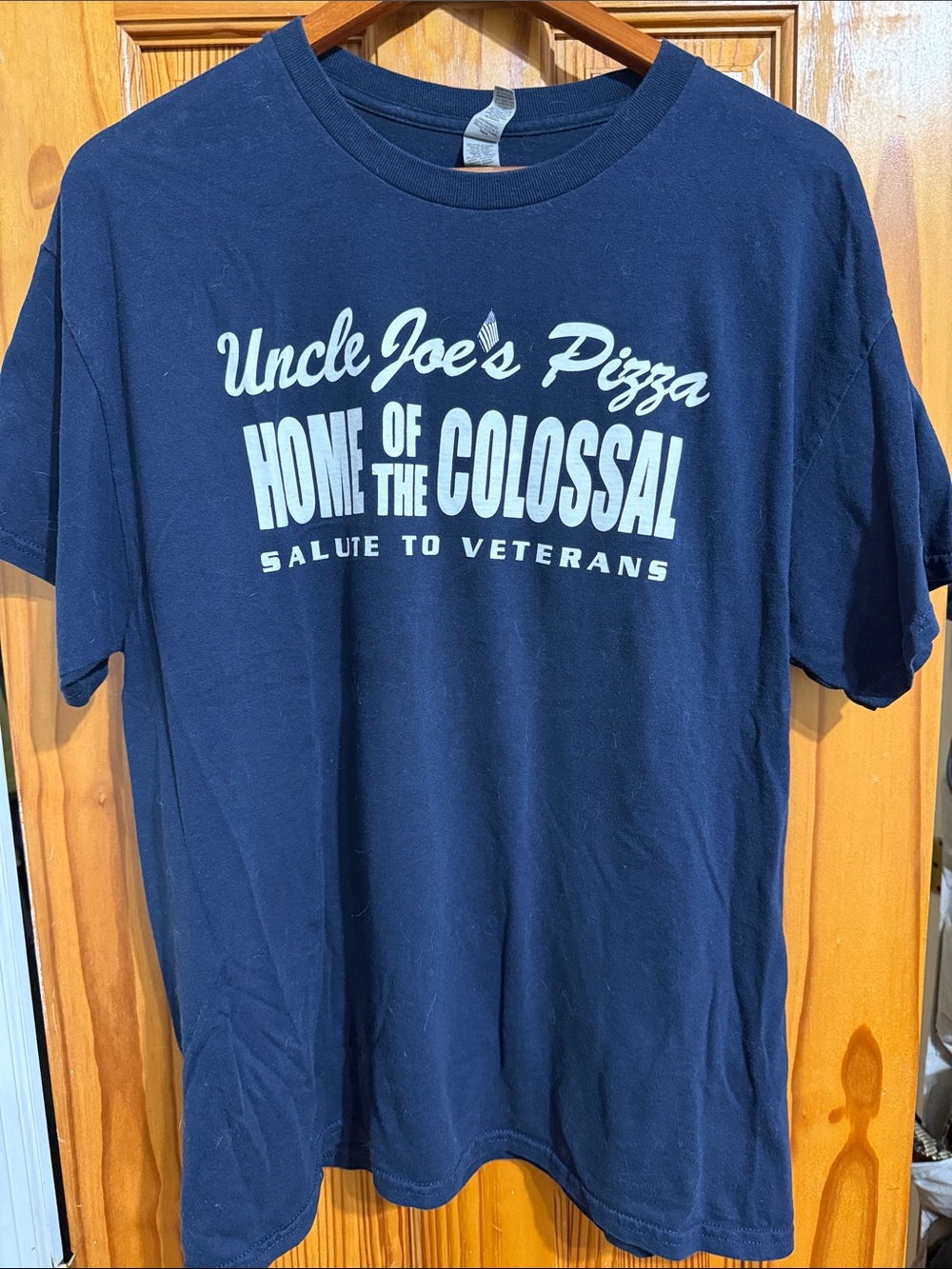 Gildan Navy Uncle Joe's Pizza 'Home of the Colossal' Graphic Tee